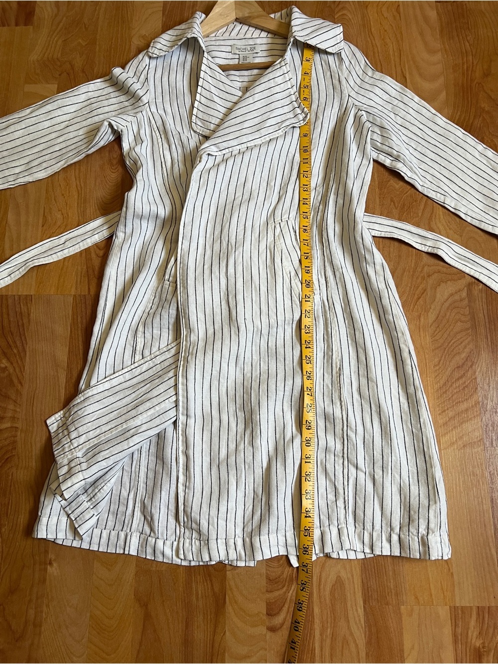 Rachel Zoe Linen Striped Tie-Waist Trench Coat in Cream and Black sz XS - Picture 8 of 8
